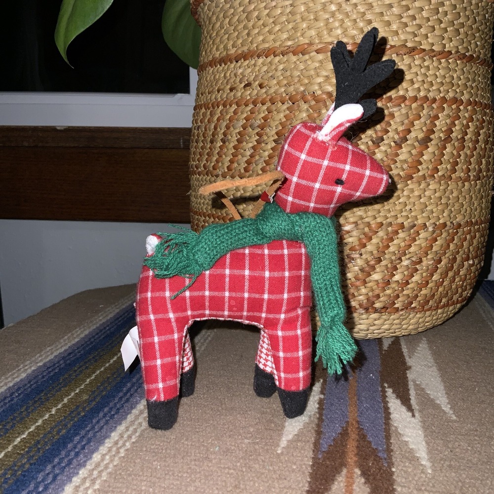 RED CHECKERED REINDEER Wondershop Plush Soft Fabric ORNAMENT Christmas Deer